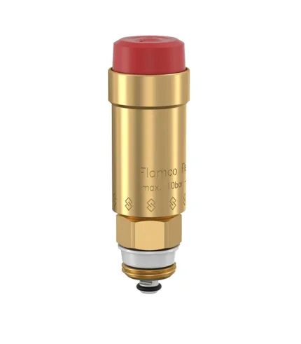 Flamco Flexvent 27740, 1/2" BSPT bağlantılı, pirinç gövdeli, entegre çekvalfli otomatik hava purjörüdür. 10 bar basınç ve 120°C sıcaklığa dayanıklıdır.